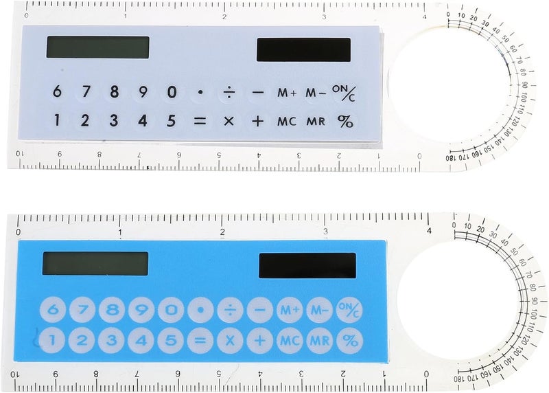 Multifunctional 4 In 1 Calculator With Ruler Magnifier Protractor Light Blue White - Image 1