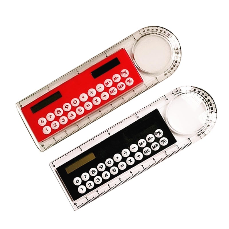 Multifunctional 4 In 1 Calculator With Ruler Magnifier Protractor Light Blue White - Image 4