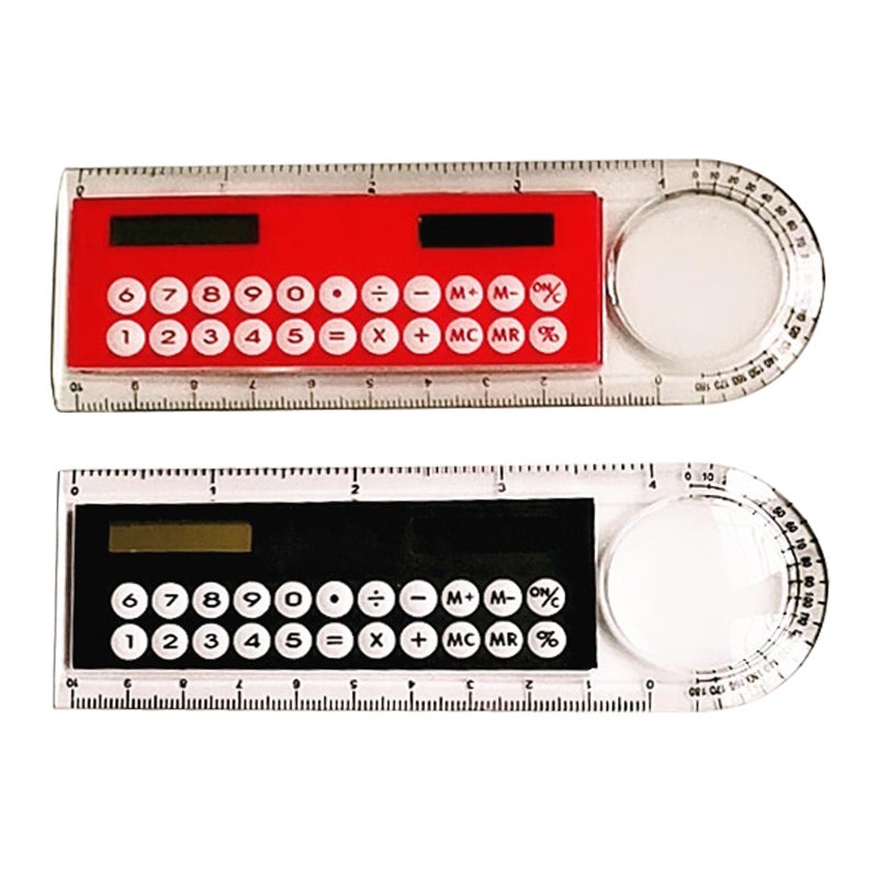 Multifunctional 4 In 1 Calculator With Ruler Magnifier Protractor Light Blue White - Image 2