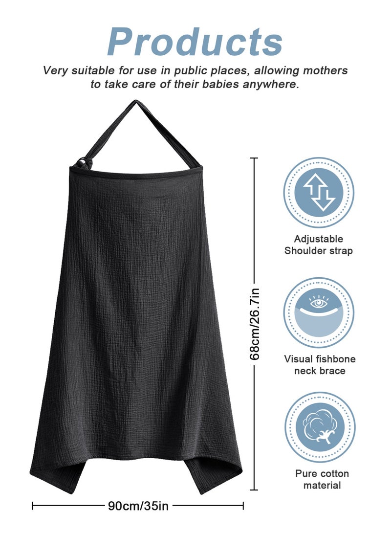 URbazaar Muslin Nursing Cover for Baby Breastfeeding, Breathable Natural Nursing Cover Made of 100% Cotton with Solid Loop for Mom Nursing Apron, Black  - Image 2