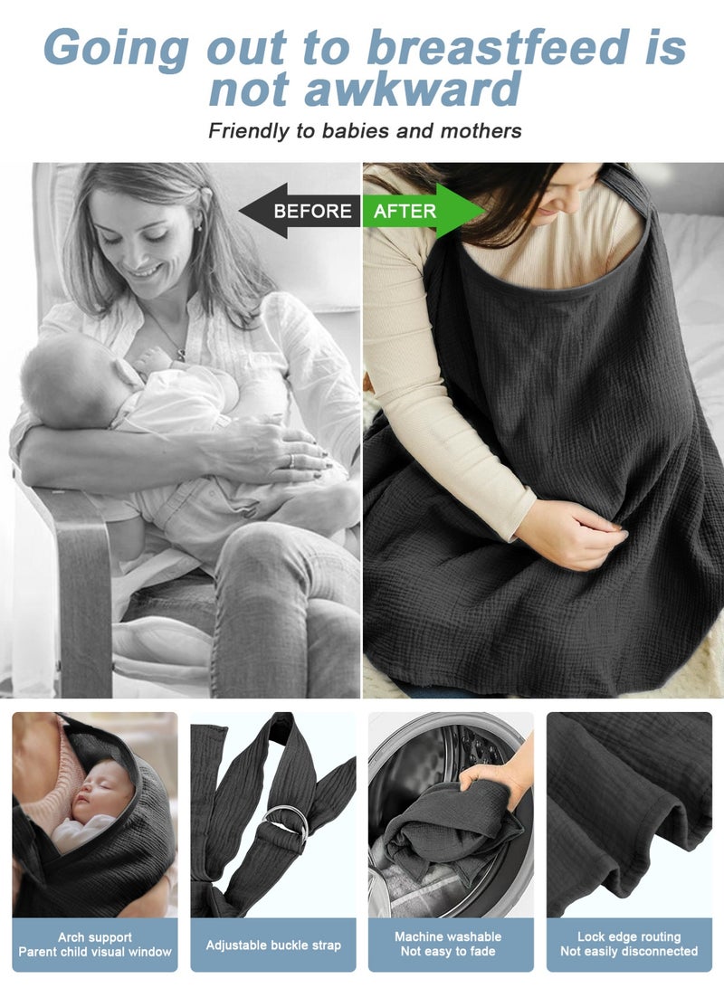 URbazaar Muslin Nursing Cover for Baby Breastfeeding, Breathable Natural Nursing Cover Made of 100% Cotton with Solid Loop for Mom Nursing Apron, Black  - Image 4