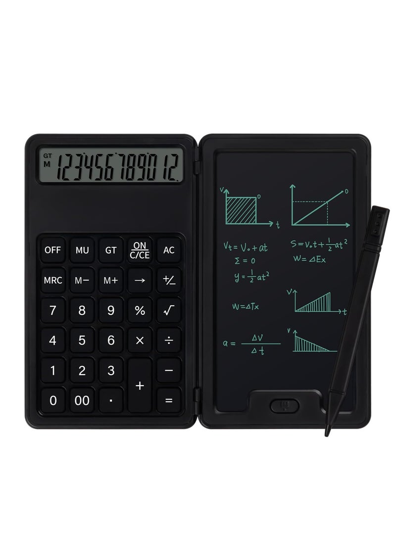 آلة حاسبة أساسية محمولة للمكتب مع مفكرة وقلم، شاشة كبيرة 12 رقم متعددة الوظائف للمكتب، المدرسة، المنزل والمالية الأساسية (أسود) - Image 1