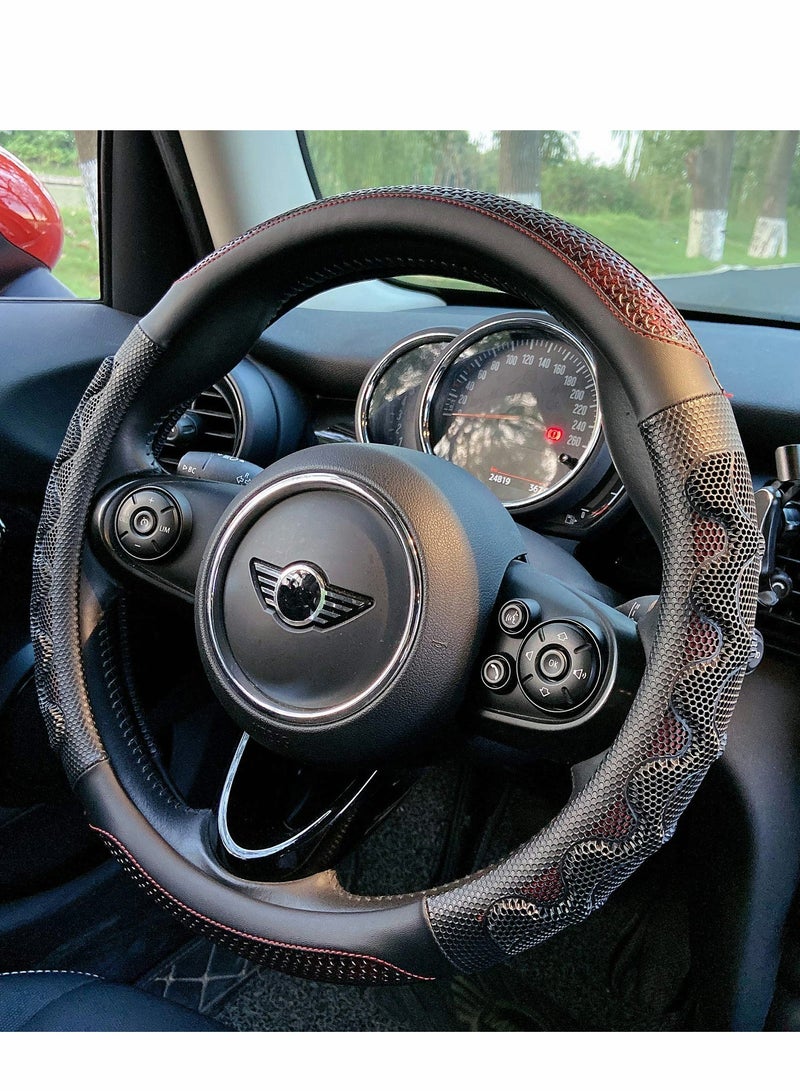 Universal 15-Inch Steering Wheel Cover - Premium Microfiber Leather with 3D Honeycomb Anti-Slip Grip, Stylish Red Design for Enhanced Driving Comfort - Image 1