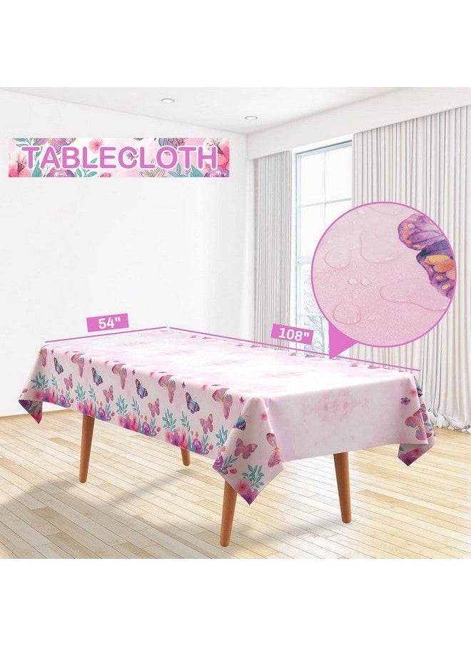 Generic - Butterfly Birthday Party Supplies Serves 16, Butterfly Party Decorations Includes Tablecloth, Cups With Paper Butterflies, Total 145Pcs - Image 1