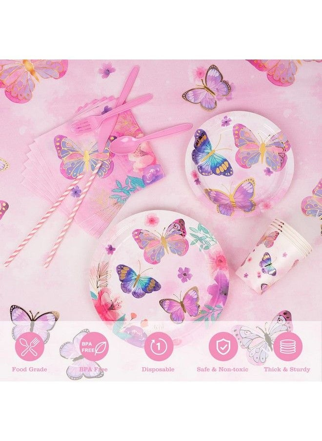 Generic - Butterfly Birthday Party Supplies Serves 16, Butterfly Party Decorations Includes Tablecloth, Cups With Paper Butterflies, Total 145Pcs - Image 1