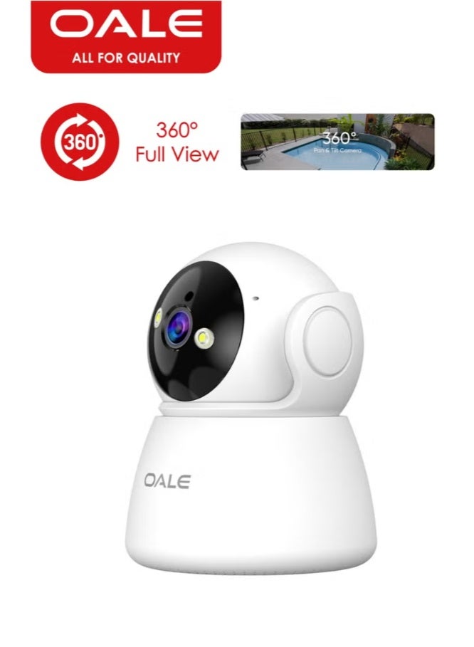 Oale iHome 01+ Smart WiFi Security Camera, 1080p HD, 360° View, Night Vision, Two-Way Audio, App Control White - Image 1
