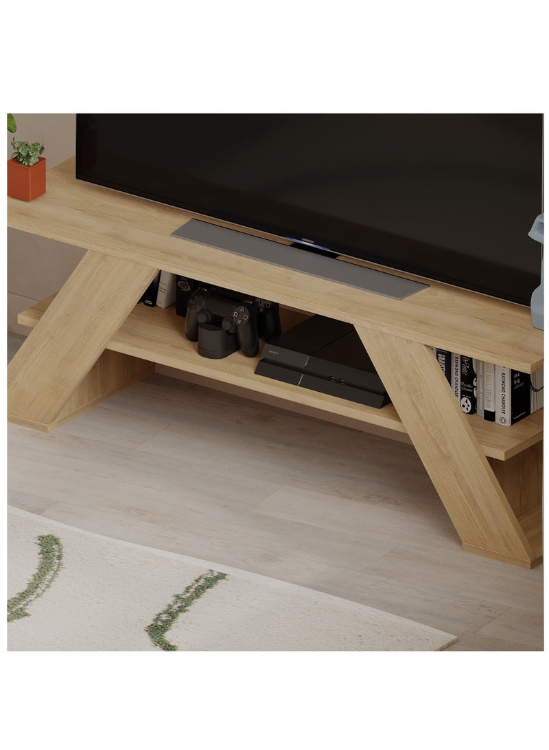 موراه حامل تلفزيون عصري من موراه هوم فارفالا، مناسب لأجهزة التلفزيون حتى ٥٠ بوصة | وحدات تلفزيون عصرية لغرفة المعيشة | خزانة تخزين خشبية برفوف من طبقتين | ١٢٠×٣٣.٥×٤٠ سم | خشب بلوط - Image 3