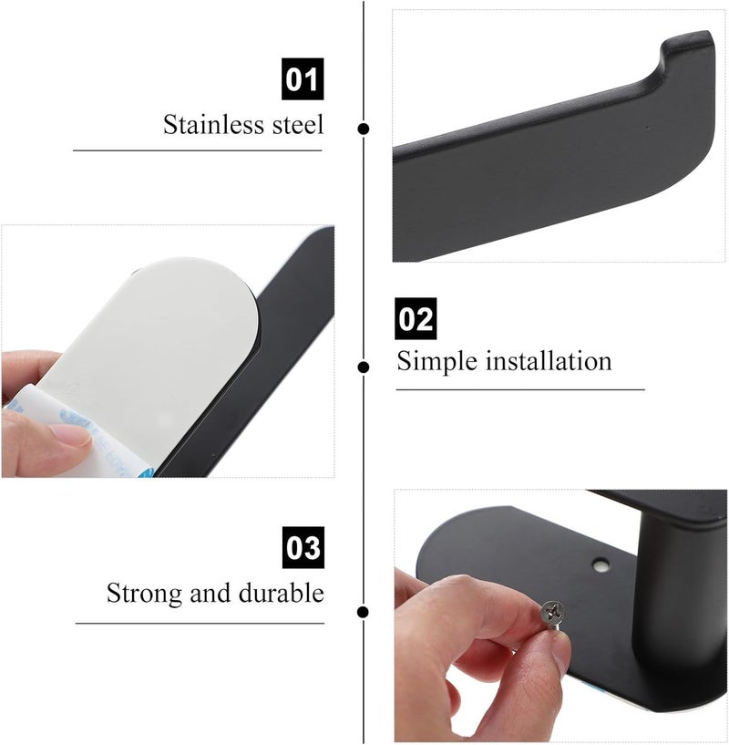 SUPVOX 304 Stainless Steel Toilet Paper Holder No-Drill Mount Black Multipurpose Roll Paper Storage Rack for Bathroom Wall Toilet Supplies - Image 5