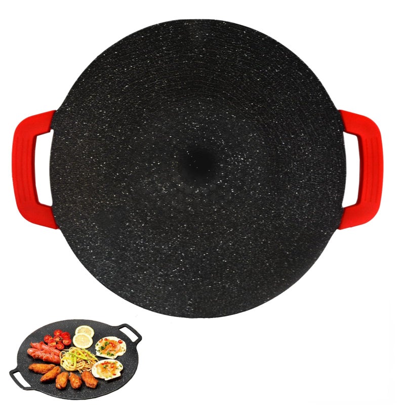 IFASHIHOME Korean Style BBQ Grill Pan13 Nonstick Smokeless Circular Grill Pan with Silicone handleMedical Stone Coated Barbecue Stovetops Frying Pan for Indoor Outdoor Camping baking Pan - Image 2