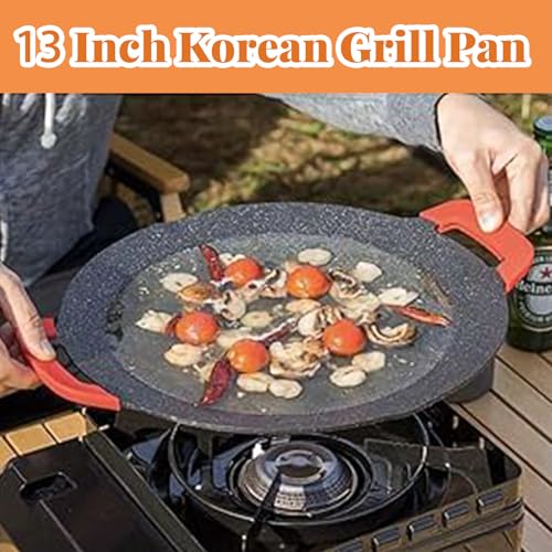IFASHIHOME Korean Style BBQ Grill Pan13 Nonstick Smokeless Circular Grill Pan with Silicone handleMedical Stone Coated Barbecue Stovetops Frying Pan for Indoor Outdoor Camping baking Pan - Image 3