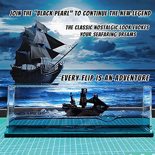 Honsheng Unsinkable Black Pearl Pirate Simulator Toy Wavey Boat in a Box Liquid Wave Cruise Fluid Ship Decoration Ornament for Car Decoration Paperweight Desk Toy Gifts - Image 2