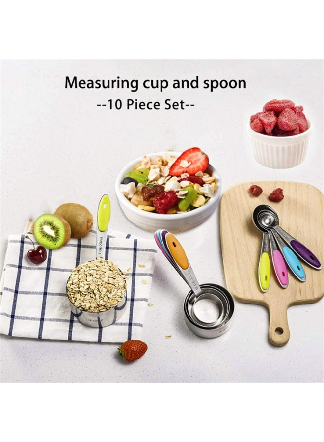 10-Piece Stainless Steel Measuring Cups and Spoons Set with Soft Touch Silicone Handles - Nesting Design for Accurate Dry & Liquid Ingredient Measurement - Image 3