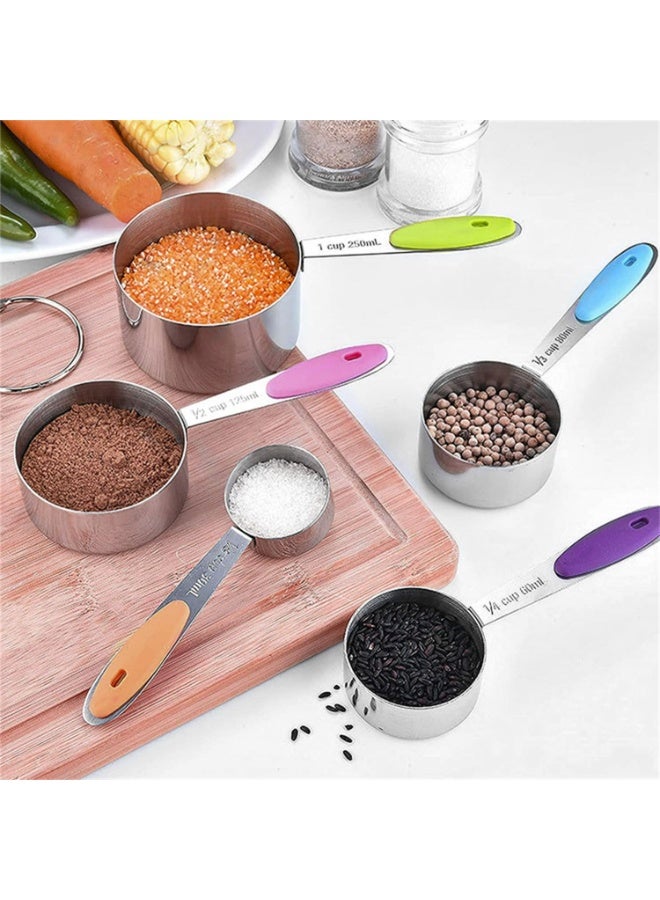 10-Piece Stainless Steel Measuring Cups and Spoons Set with Soft Touch Silicone Handles - Nesting Design for Accurate Dry & Liquid Ingredient Measurement - Image 2