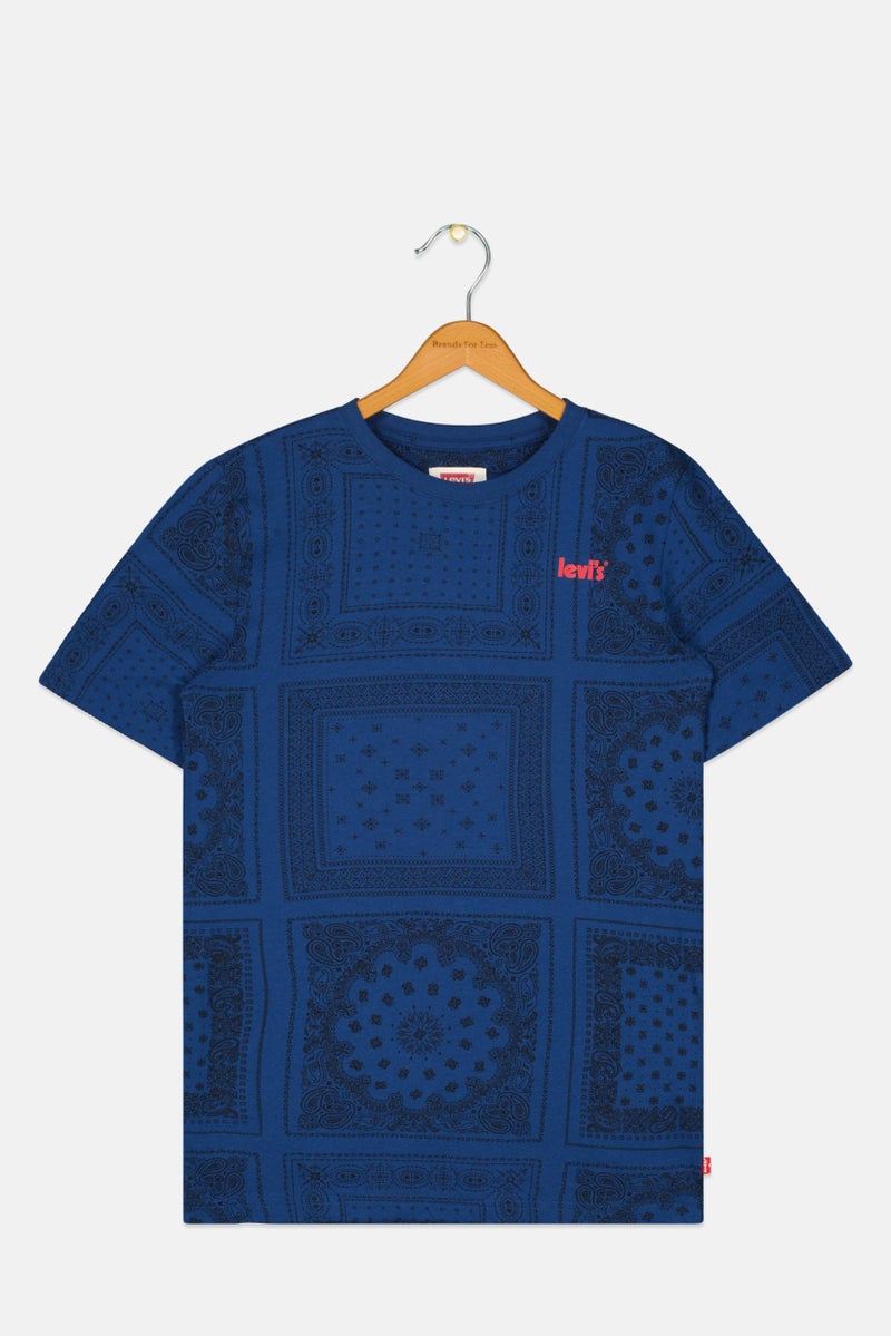 Levi's تي شيرت قصير الأكمام بألوان متعددة للأطفال الأولاد مع شعار العلامة التجارية، ياقة دائرية - Image 2