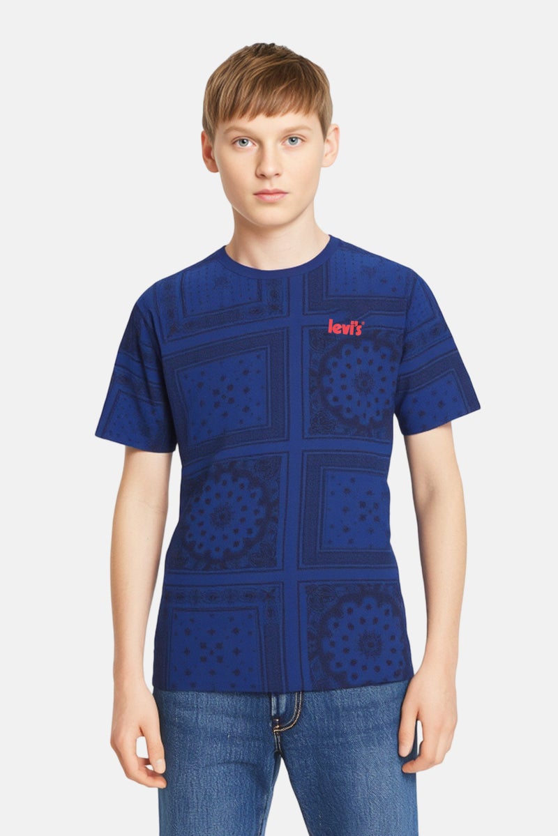 Levi's تي شيرت قصير الأكمام بألوان متعددة للأطفال الأولاد مع شعار العلامة التجارية، ياقة دائرية - Image 1