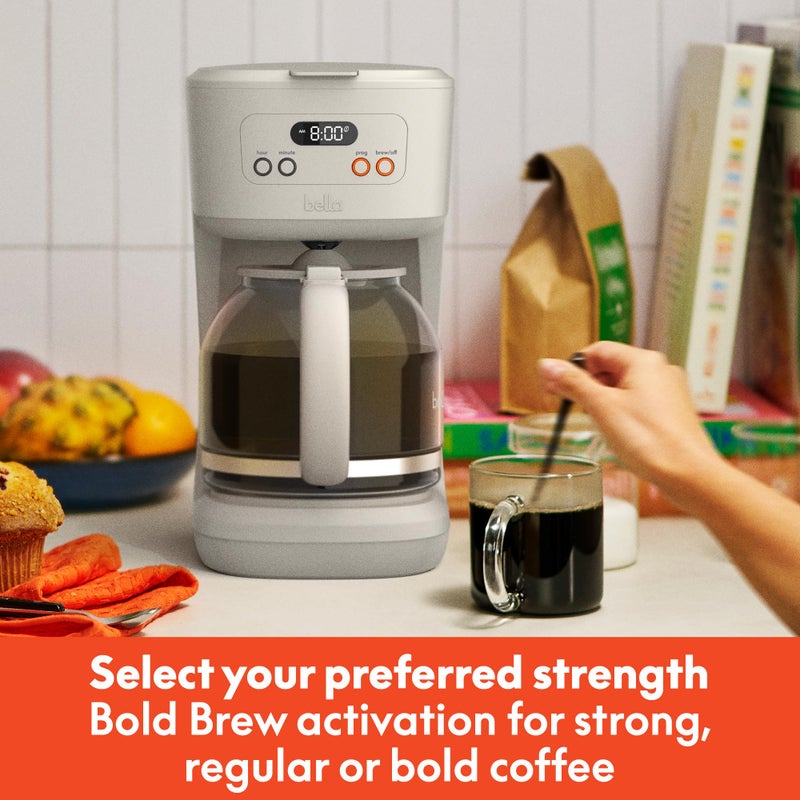 BELLA 12 Cup Programmable Coffee Marker, Reusable Dishwasher Safe Accessories, Easy LCD diaply, Auto Shutoff, 900 watt, Oatmilk - Image 4