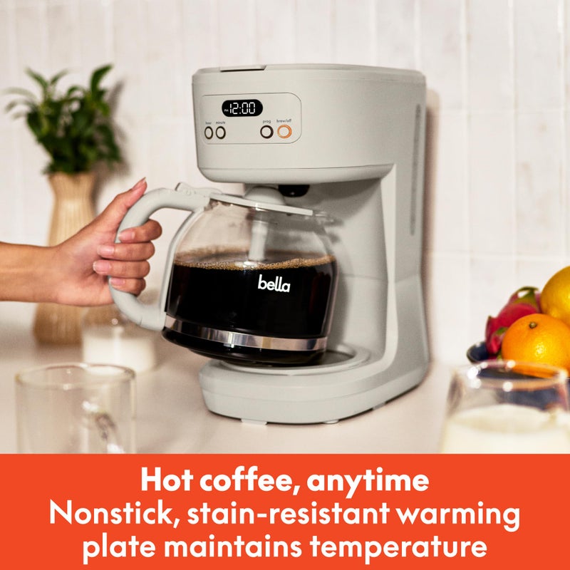 BELLA 12 Cup Programmable Coffee Marker, Reusable Dishwasher Safe Accessories, Easy LCD diaply, Auto Shutoff, 900 watt, Oatmilk - Image 2