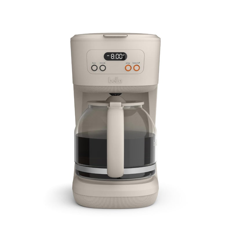 BELLA 12 Cup Programmable Coffee Marker, Reusable Dishwasher Safe Accessories, Easy LCD diaply, Auto Shutoff, 900 watt, Oatmilk - Image 1