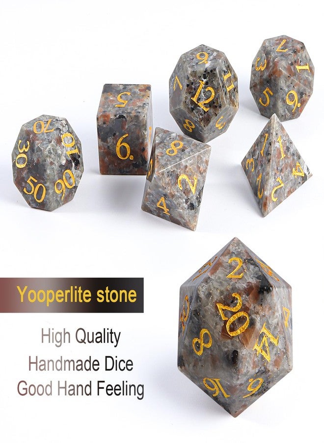 Febote Natural Flame Yooperlite Stone Dice Set,7 Pcs Yooperlite DND Dice with Box Used for Dungeon and Dragon Dice Games (Flame Yooperlite) - Image 2