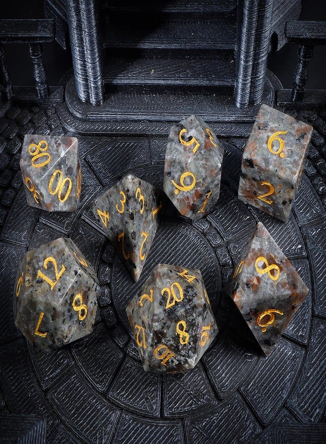 Febote Natural Flame Yooperlite Stone Dice Set,7 Pcs Yooperlite DND Dice with Box Used for Dungeon and Dragon Dice Games (Flame Yooperlite) - Image 3