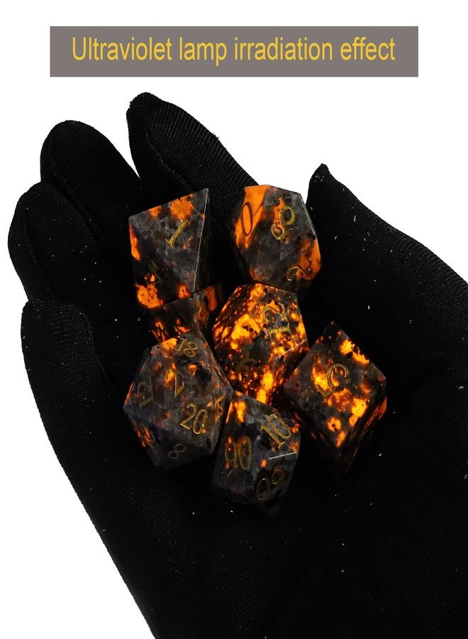 Febote Natural Flame Yooperlite Stone Dice Set,7 Pcs Yooperlite DND Dice with Box Used for Dungeon and Dragon Dice Games (Flame Yooperlite) - Image 4