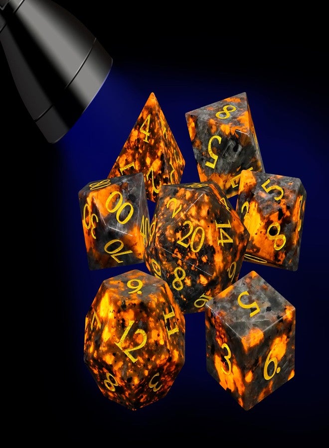 Febote Natural Flame Yooperlite Stone Dice Set,7 Pcs Yooperlite DND Dice with Box Used for Dungeon and Dragon Dice Games (Flame Yooperlite) - Image 1