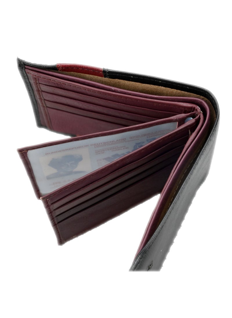Generic - Genuine Leather Hand-Crafted Wallet For Men Fourfold Leather Wallet Mean's Stylish Wallet, Wallet For Men'slim Larger Capacity Wallet For Men - Black & Maroon Fourfold Wallet For Men - Image 1