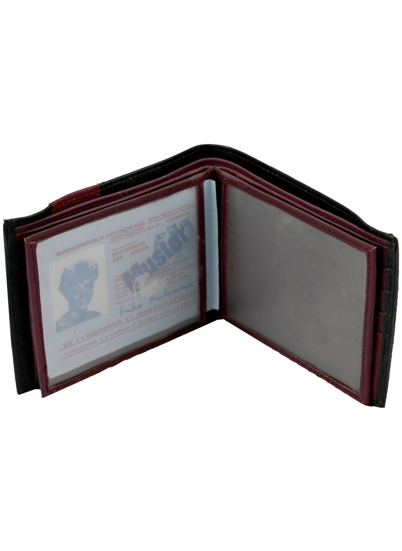 Generic - Genuine Leather Hand-Crafted Wallet For Men Fourfold Leather Wallet Mean's Stylish Wallet, Wallet For Men'slim Larger Capacity Wallet For Men - Black & Maroon Fourfold Wallet For Men - Image 1