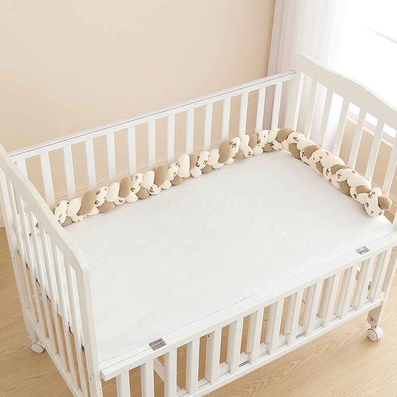 Crib bed fence soft bag bumper strip ins style Four Seasons pure cotton breathable universal baby three-strand twist winding - Image 1