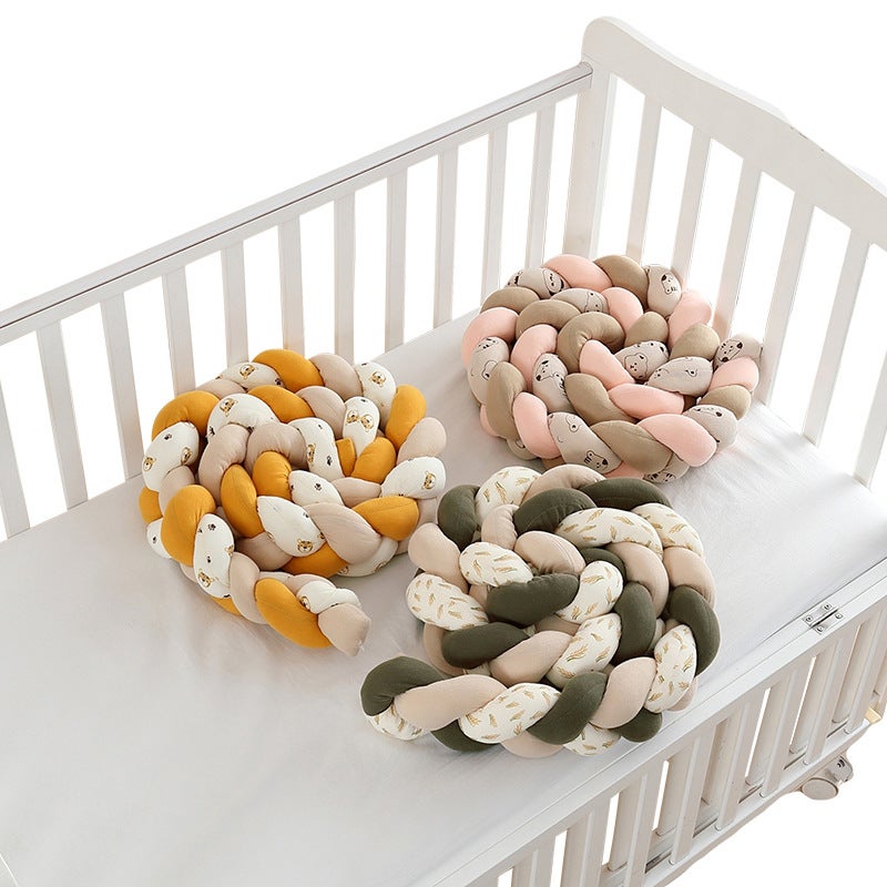 Crib bed fence soft bag bumper strip ins style Four Seasons pure cotton breathable universal baby three-strand twist winding - Image 5
