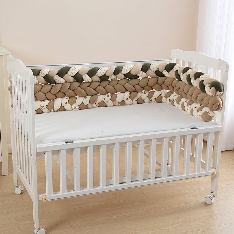 Crib bed fence soft bag bumper strip ins style Four Seasons pure cotton breathable universal baby three-strand twist winding - Image 2