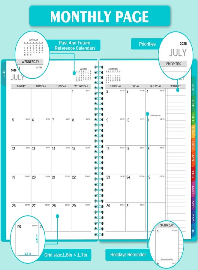 Indeme 2026-2027 Weekly Appointment Book & Planner - Daily Hourly Planner 2026-2027, 9" x 11", July 2026 - June 2027, 30-Minute Interval, Lay - Flat, Spiral Binding, Thick Paper - Teal Green - Image 2
