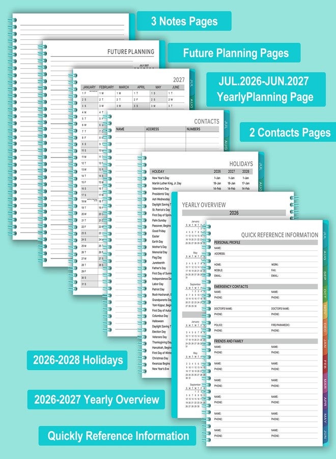 Indeme 2026-2027 Weekly Appointment Book & Planner - Daily Hourly Planner 2026-2027, 9" x 11", July 2026 - June 2027, 30-Minute Interval, Lay - Flat, Spiral Binding, Thick Paper - Teal Green - Image 4