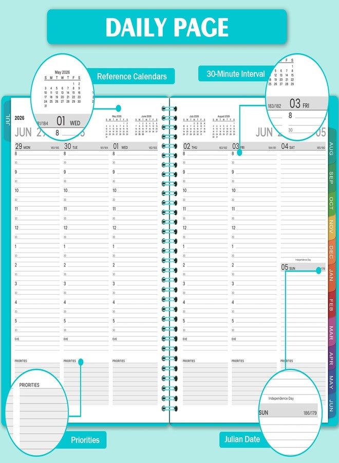 Indeme 2026-2027 Weekly Appointment Book & Planner - Daily Hourly Planner 2026-2027, 9" x 11", July 2026 - June 2027, 30-Minute Interval, Lay - Flat, Spiral Binding, Thick Paper - Teal Green - Image 3