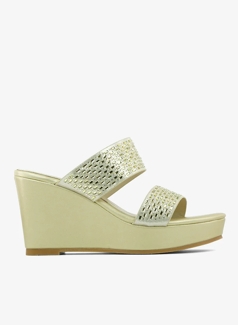 زينة 221-329 Zayna Ladies Classic Wedge Slides 3T2320-712 Light Gold