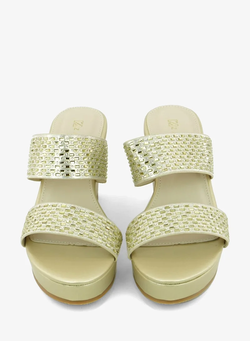زينة 221-329 Zayna Ladies Classic Wedge Slides 3T2320-712 Light Gold