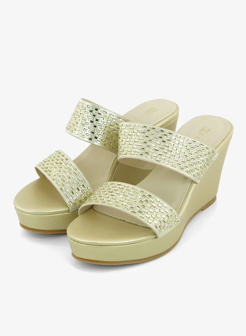 زينة 221-329 Zayna Ladies Classic Wedge Slides 3T2320-712 Light Gold