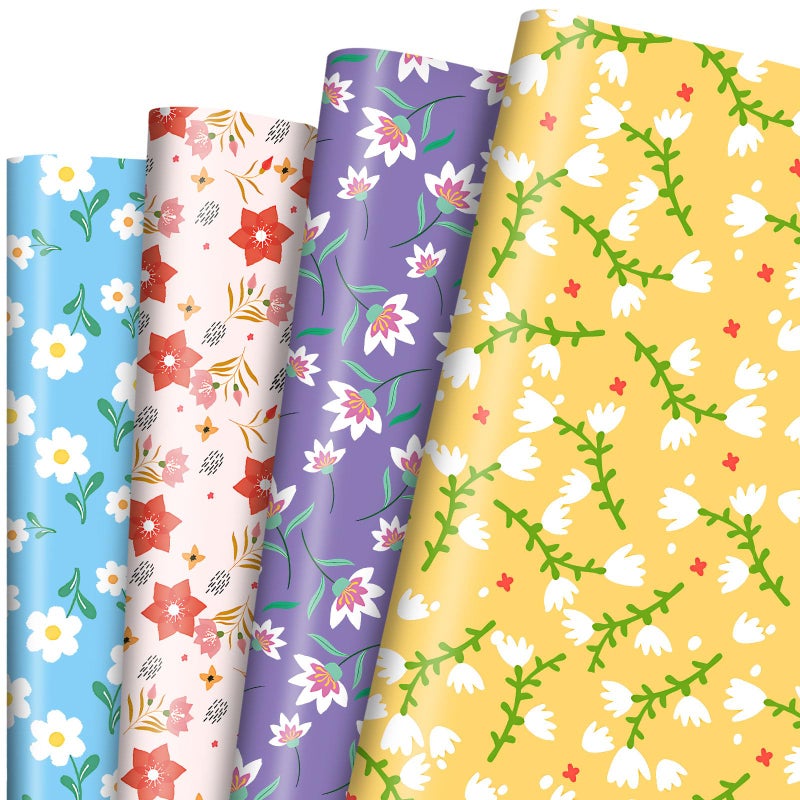 Pineraap 12 Sheets Floral Wrapping Paper Colorful Spring Flower Gift Wrap Paper Folded Flat Decorative Art Paper for Wedding Birthday Baby Shower Mother's Day Gift Packing, 19.7 x 27.6 Inch - Image 1