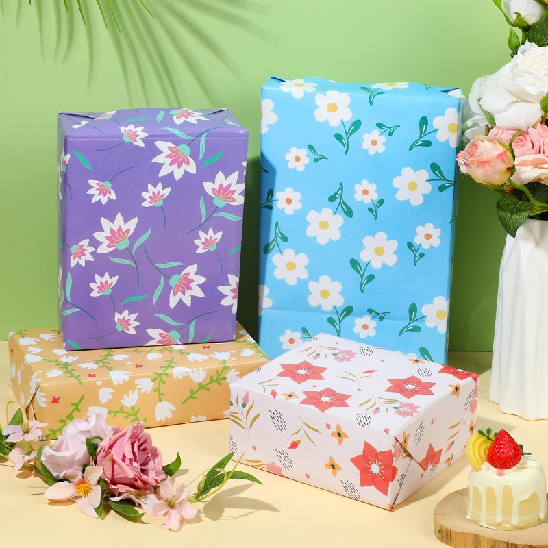 Pineraap 12 Sheets Floral Wrapping Paper Colorful Spring Flower Gift Wrap Paper Folded Flat Decorative Art Paper for Wedding Birthday Baby Shower Mother's Day Gift Packing, 19.7 x 27.6 Inch - Image 5