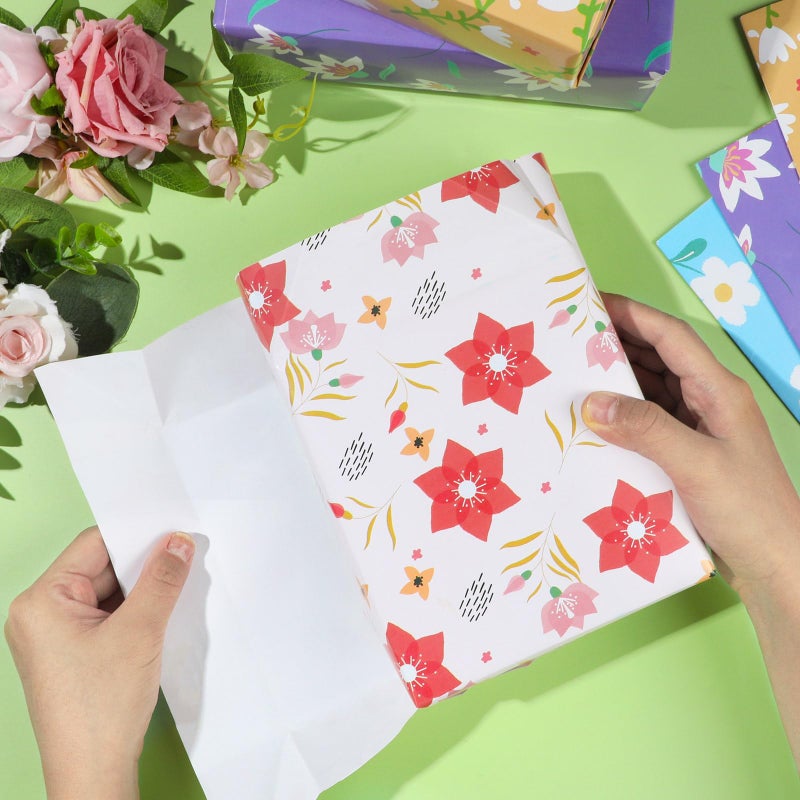 Pineraap 12 Sheets Floral Wrapping Paper Colorful Spring Flower Gift Wrap Paper Folded Flat Decorative Art Paper for Wedding Birthday Baby Shower Mother's Day Gift Packing, 19.7 x 27.6 Inch - Image 4