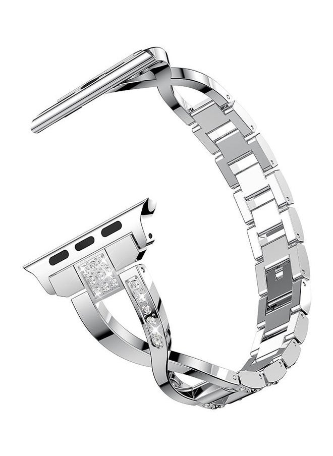 NIBEMINENT - Replacement Bling Strap X-Link For Apple Watch Nike+/Series 1/2/3/Sport 42mm Silver - Image 1