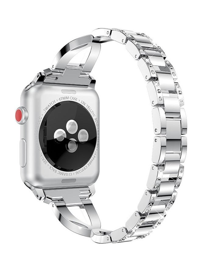 NIBEMINENT - Replacement Bling Strap X-Link For Apple Watch Nike+/Series 1/2/3/Sport 42mm Silver - Image 1