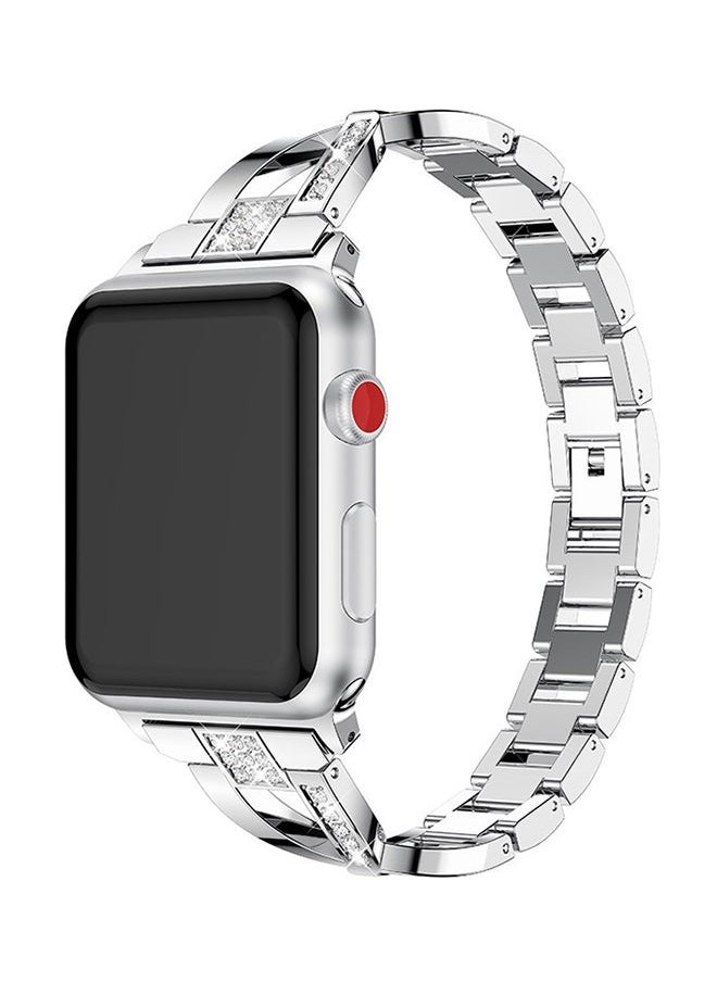 NIBEMINENT - Replacement Bling Strap X-Link For Apple Watch Nike+/Series 1/2/3/Sport 42mm Silver - Image 1