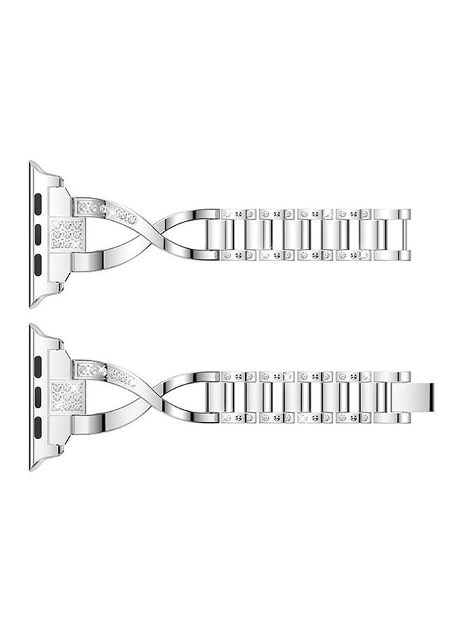 NIBEMINENT - Replacement Bling Strap X-Link For Apple Watch Nike+/Series 1/2/3/Sport 42mm Silver - Image 1