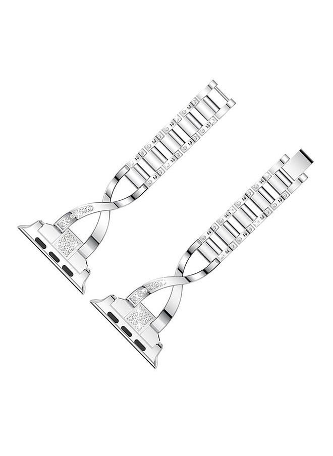 NIBEMINENT - Replacement Bling Strap X-Link For Apple Watch Nike+/Series 1/2/3/Sport 42mm Silver - Image 1