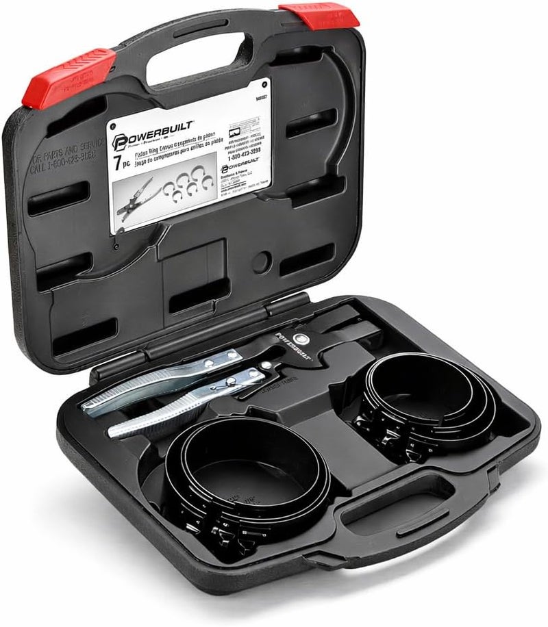 Alltrade Powerbuilt Piston Ring Compressor Tool Set for Car Engine, Vehicle Maintenance Clamps, Ratchet Pliers, Storage Case - 940387 - Image 2