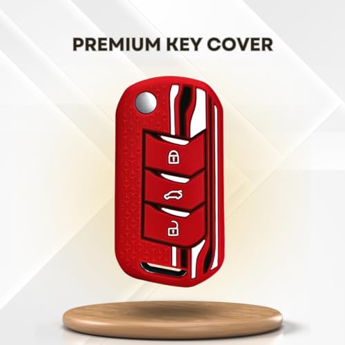 KEYCEPT Tristar Silicone Key Cover for Mahindra Scorpio N, 3XO, XUV 300, Marazzo, XUV 700, XUV 400, Bolero, Thar Roxx, TUV 300, EV 3 Button Flip Key Cover (Red) - Image 2
