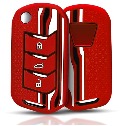 KEYCEPT Tristar Silicone Key Cover for Mahindra Scorpio N, 3XO, XUV 300, Marazzo, XUV 700, XUV 400, Bolero, Thar Roxx, TUV 300, EV 3 Button Flip Key Cover (Red) - Image 1