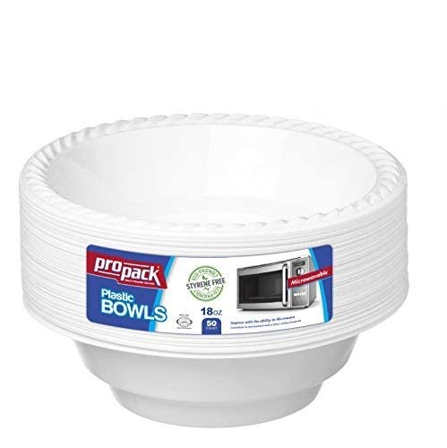 Propack 200 Count Disposable Plastic White 18 oz Heavy Weight Bowls Great For Weddings Home Office School Party Picnics Takeout Fast Food Outdoor Events Or Every Day Use