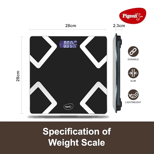 Pigeon Opal Weighing Machine for Body Weight Machine| Digital Bathroom Scale for Weight Measurement| Weighing Scale with LCD Display| 36 Months Warranty, Black, 180 Kg - Image 2